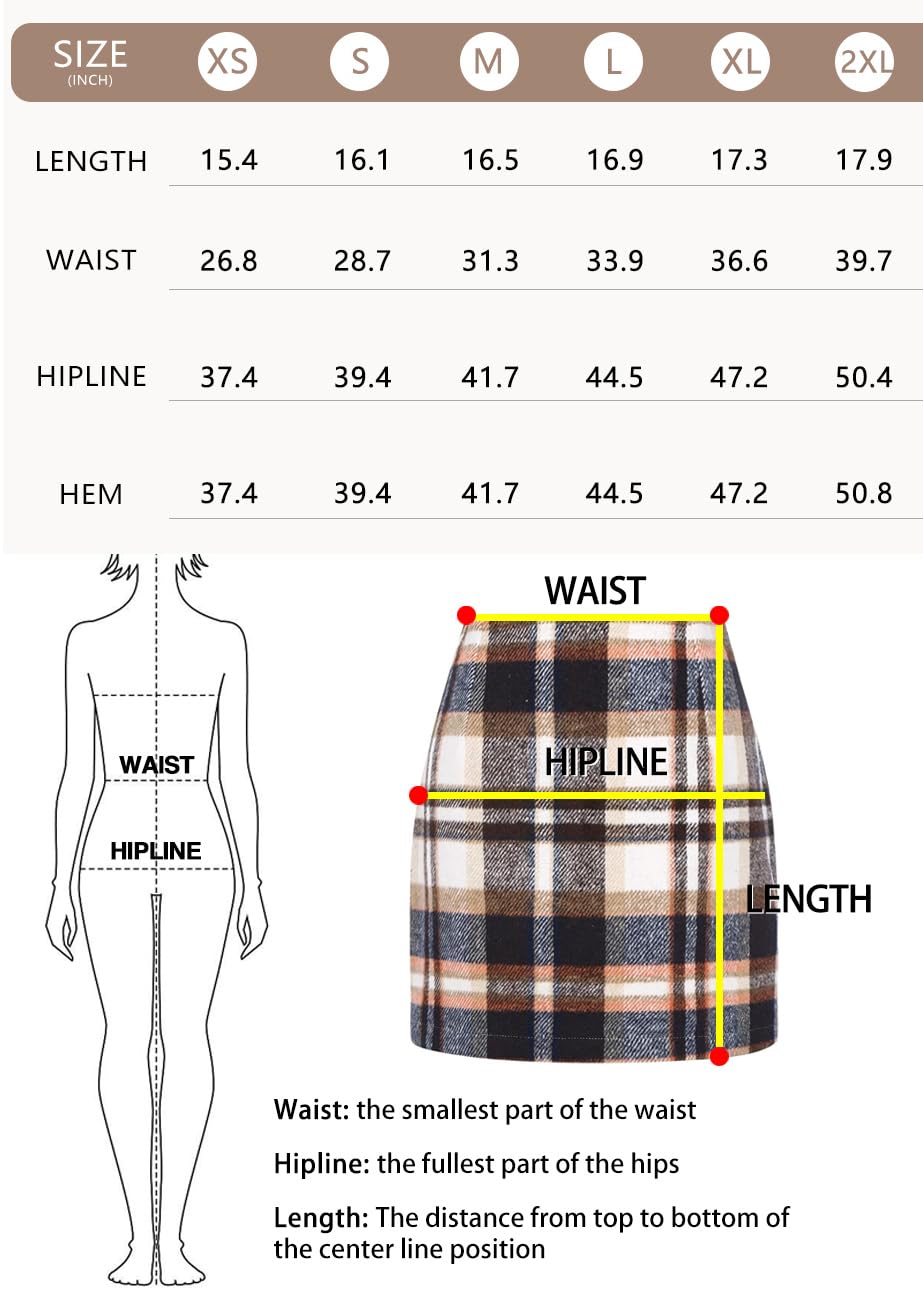 IDEALSANXUN Womens High Waist Plaid Skirt Bodycon Pencil Wool Mini Skirts