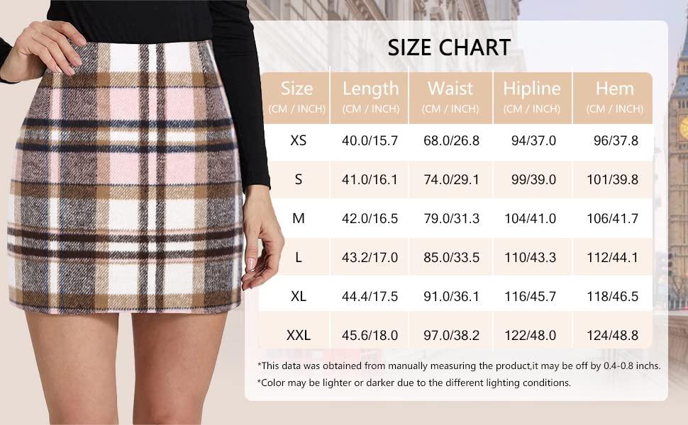 IDEALSANXUN Womens High Waist Plaid Skirt Bodycon Pencil Wool Mini Skirts