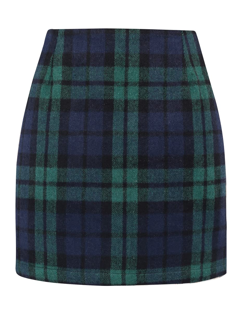 IDEALSANXUN Womens High Waist Plaid Skirt Bodycon Pencil Wool Mini Skirts