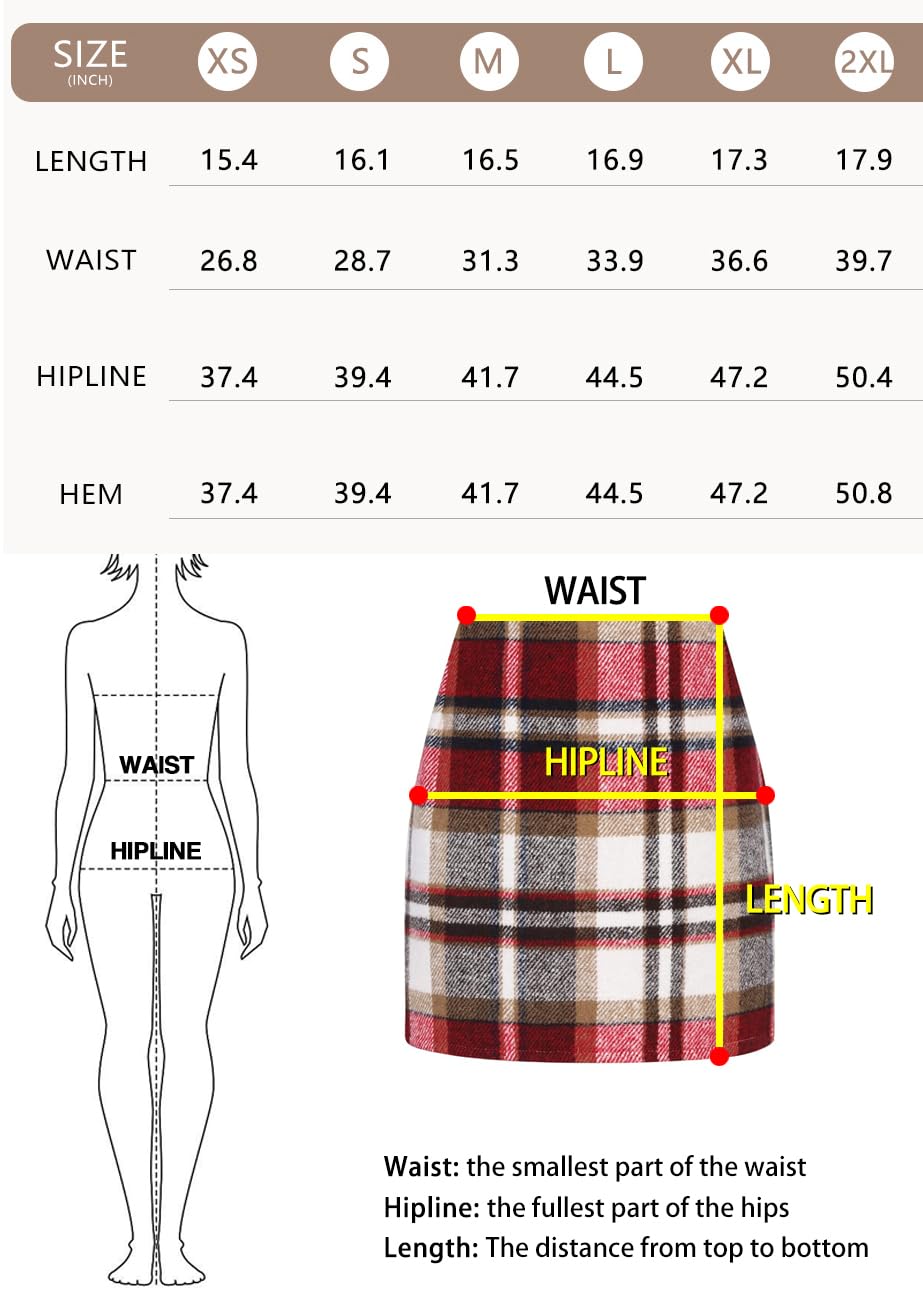 IDEALSANXUN Womens High Waist Plaid Skirt Bodycon Pencil Wool Mini Skirts