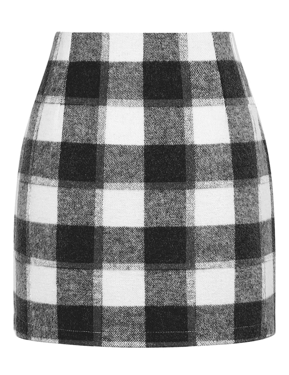 IDEALSANXUN Womens High Waist Plaid Skirt Bodycon Pencil Wool Mini Skirts