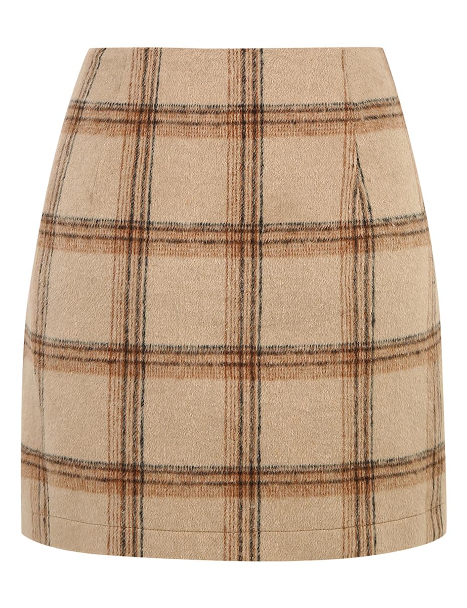 IDEALSANXUN Womens High Waist Plaid Skirt Bodycon Pencil Wool Mini Skirts