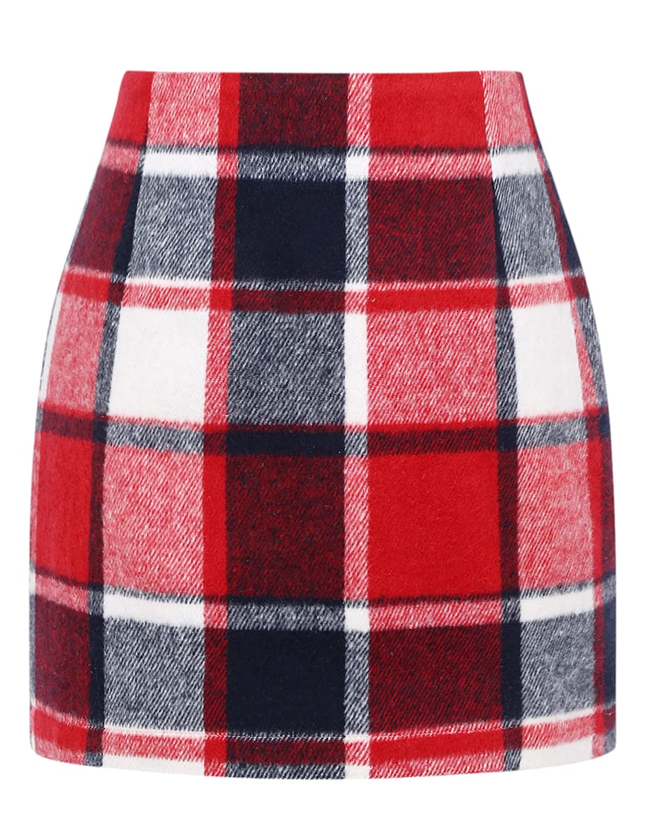 IDEALSANXUN Womens High Waist Plaid Skirt Bodycon Pencil Wool Mini Skirts