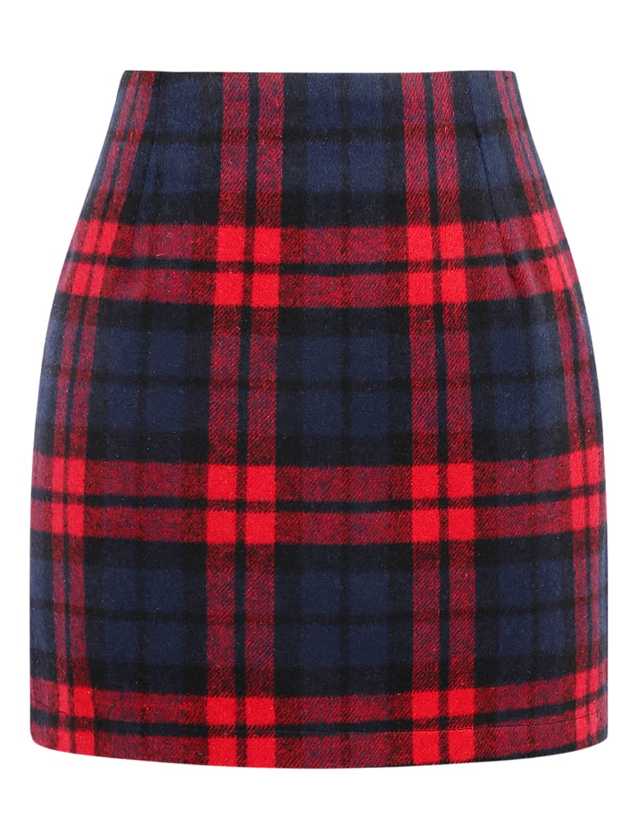 IDEALSANXUN Womens High Waist Plaid Skirt Bodycon Pencil Wool Mini Skirts