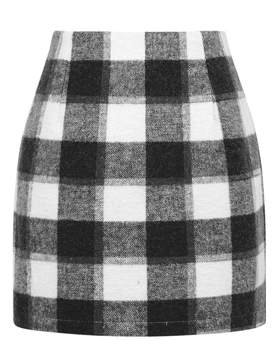 IDEALSANXUN Womens High Waist Plaid Skirt Bodycon Pencil Wool Mini Skirts