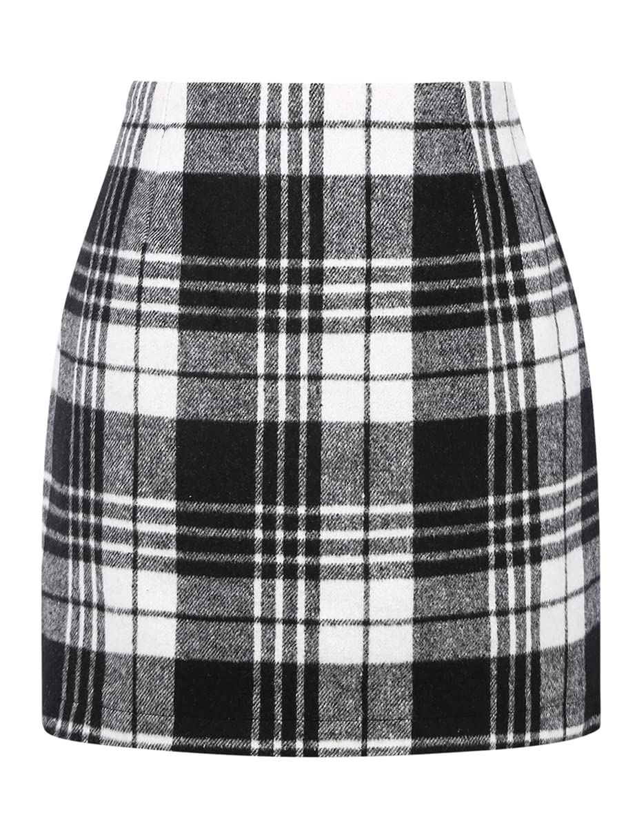 IDEALSANXUN Womens High Waist Plaid Skirt Bodycon Pencil Wool Mini Skirts