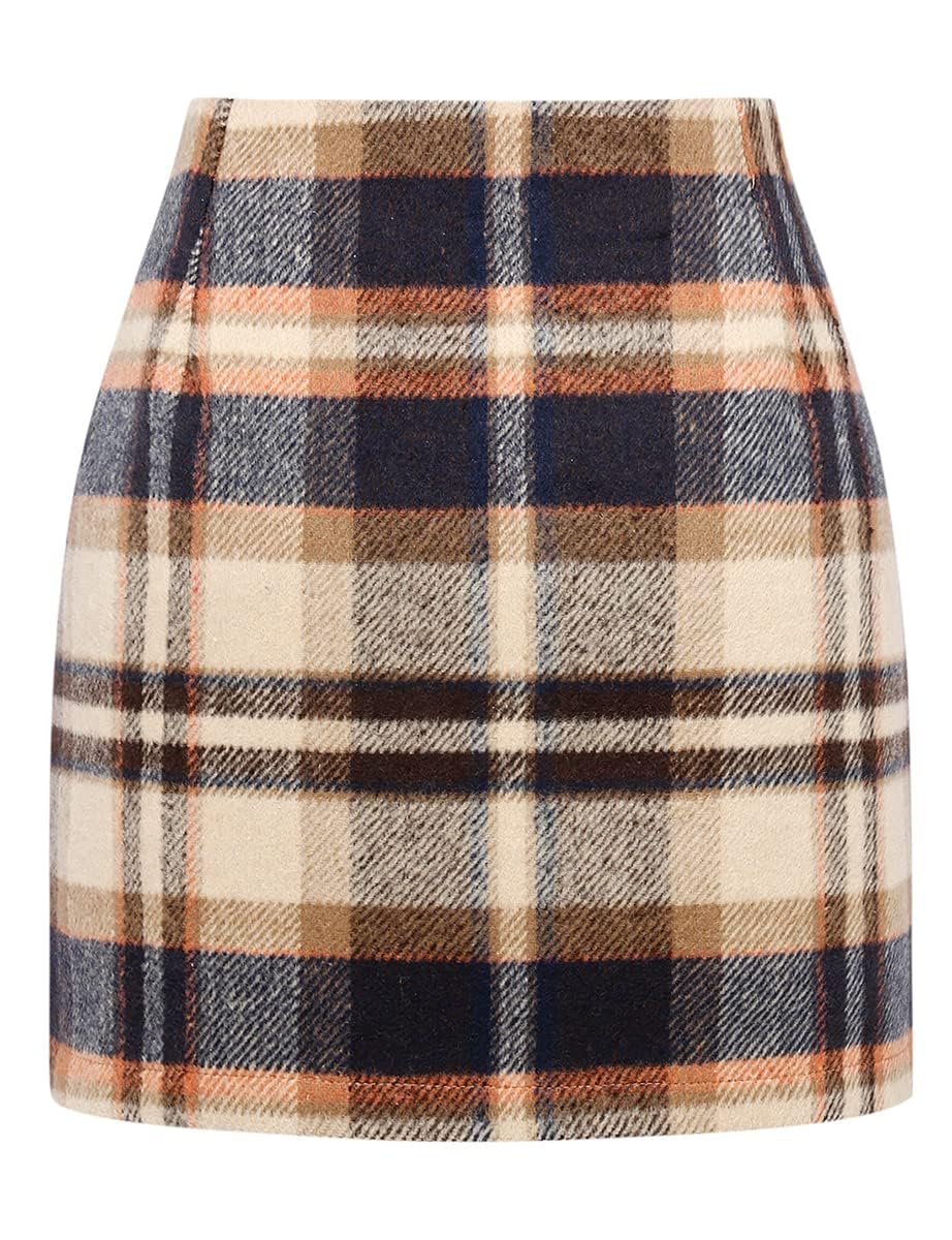 IDEALSANXUN Womens High Waist Plaid Skirt Bodycon Pencil Wool Mini Skirts