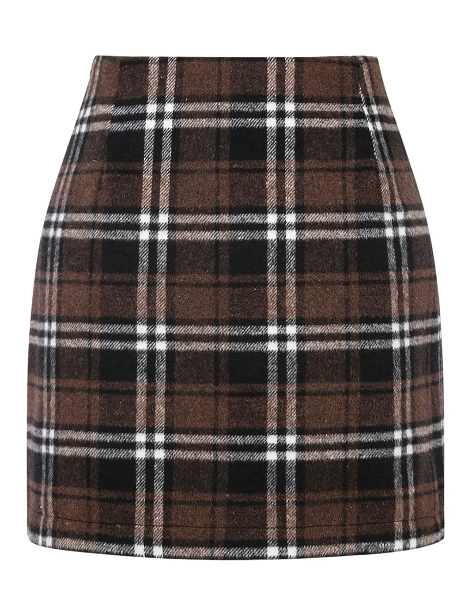 IDEALSANXUN Womens High Waist Plaid Skirt Bodycon Pencil Wool Mini Skirts