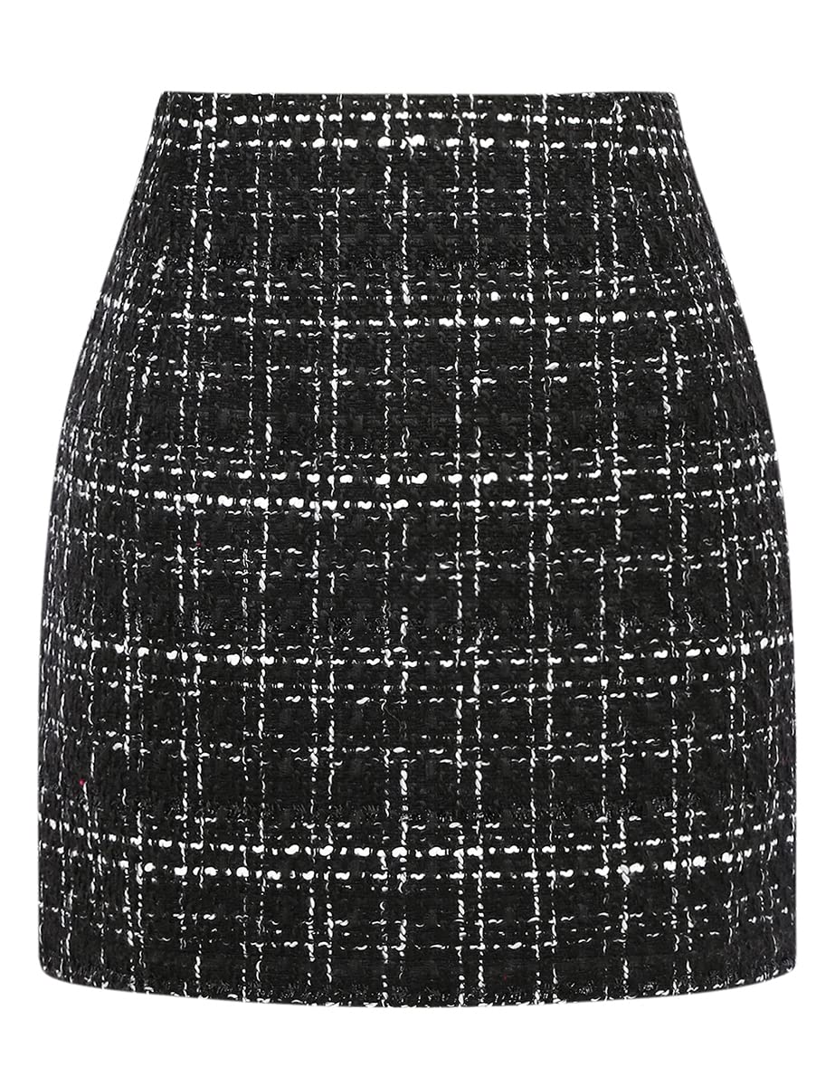 IDEALSANXUN Womens High Waist Plaid Skirt Bodycon Pencil Wool Mini Skirts