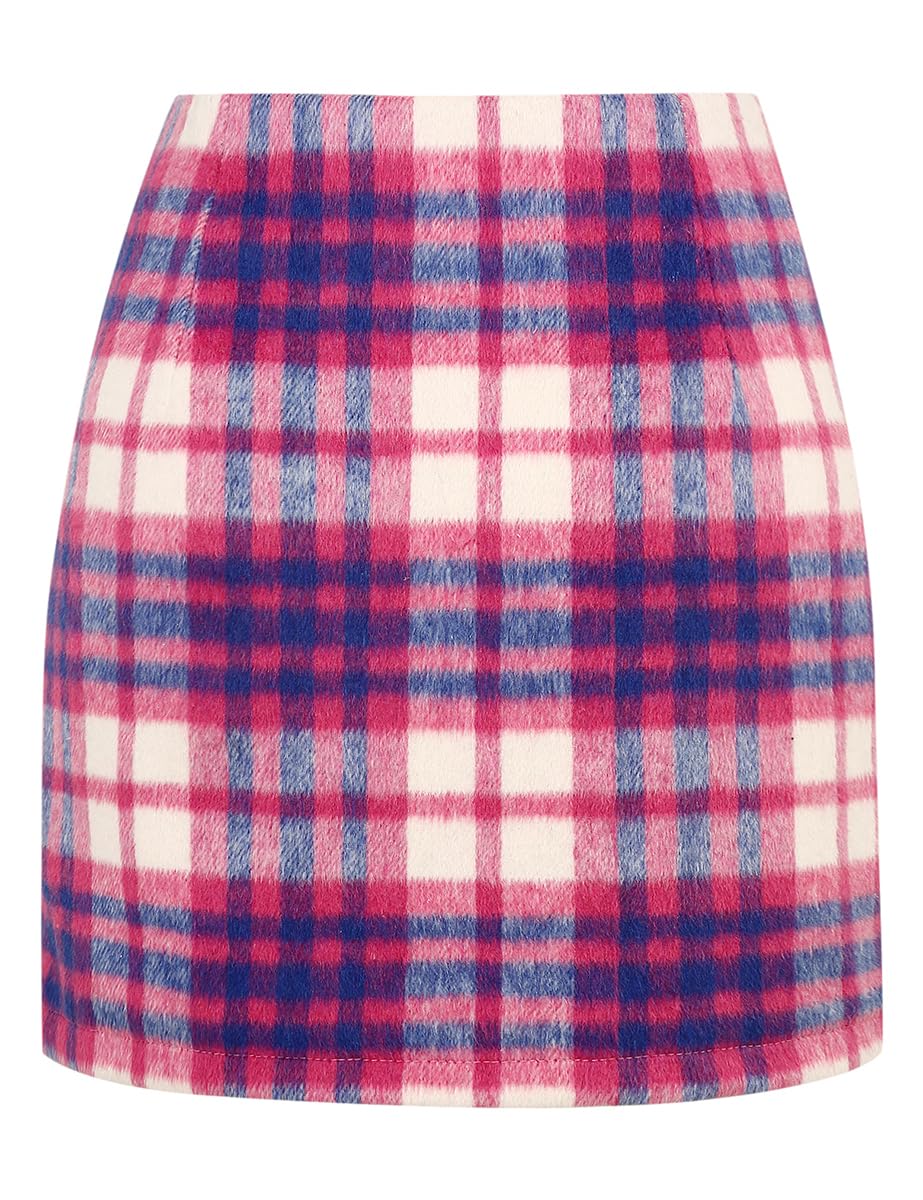 IDEALSANXUN Womens High Waist Plaid Skirt Bodycon Pencil Wool Mini Skirts