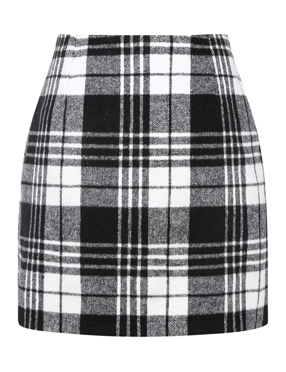 IDEALSANXUN Womens High Waist Plaid Skirt Bodycon Pencil Wool Mini Skirts