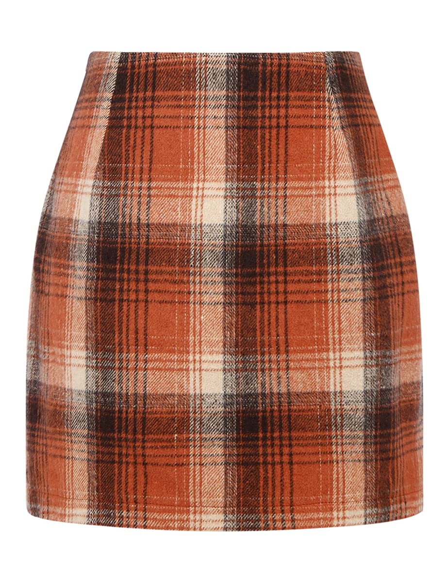 IDEALSANXUN Womens High Waist Plaid Skirt Bodycon Pencil Wool Mini Skirts