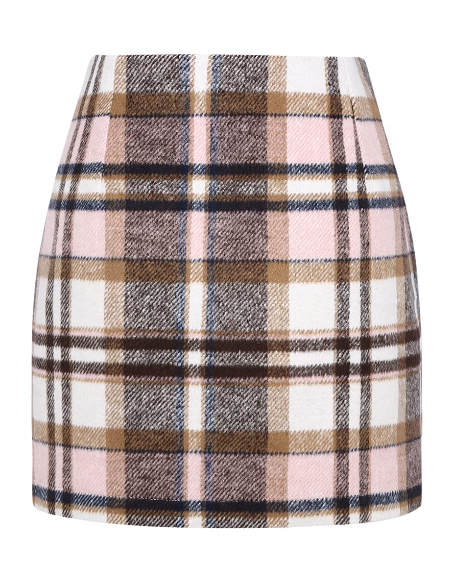 IDEALSANXUN Womens High Waist Plaid Skirt Bodycon Pencil Wool Mini Skirts