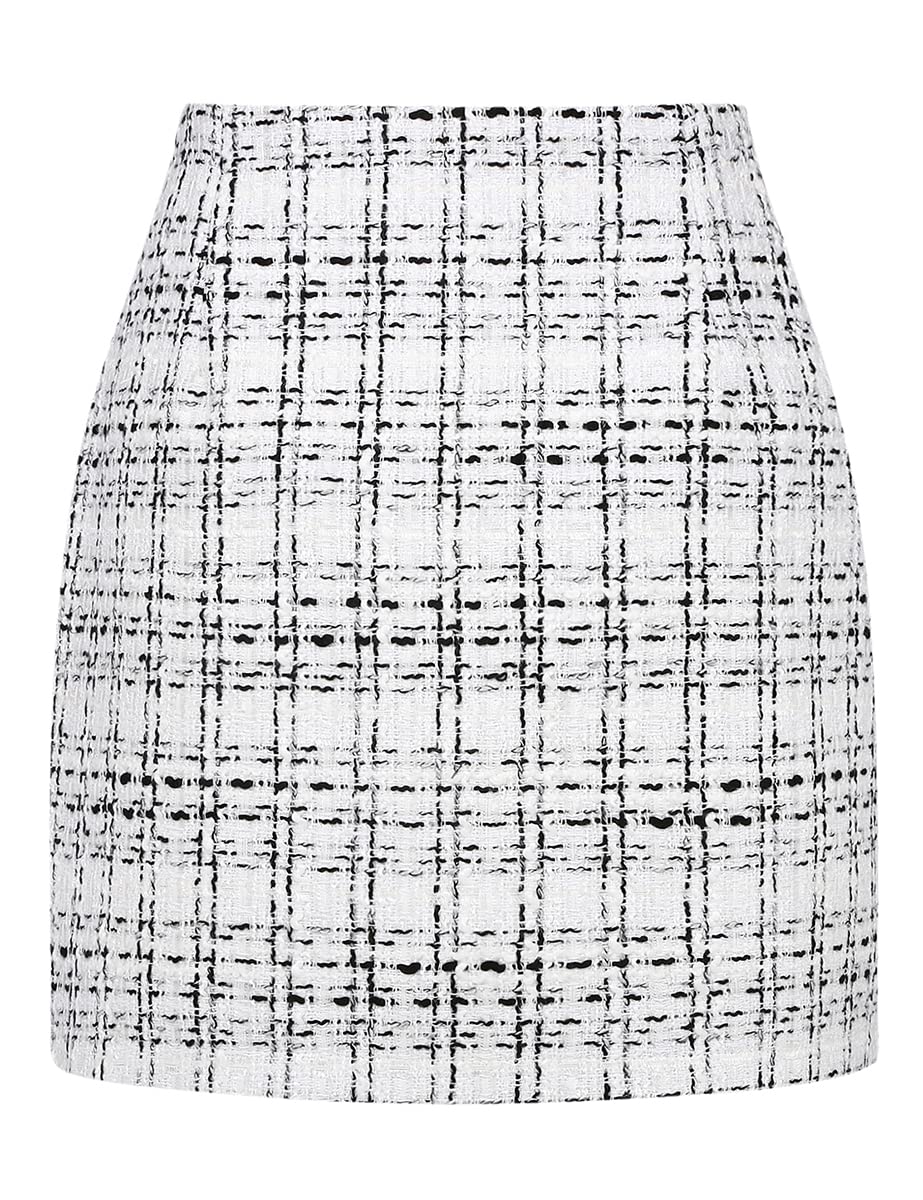 IDEALSANXUN Womens High Waist Plaid Skirt Bodycon Pencil Wool Mini Skirts