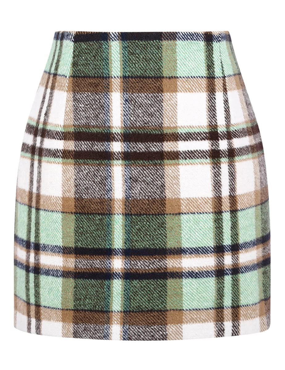 IDEALSANXUN Womens High Waist Plaid Skirt Bodycon Pencil Wool Mini Skirts