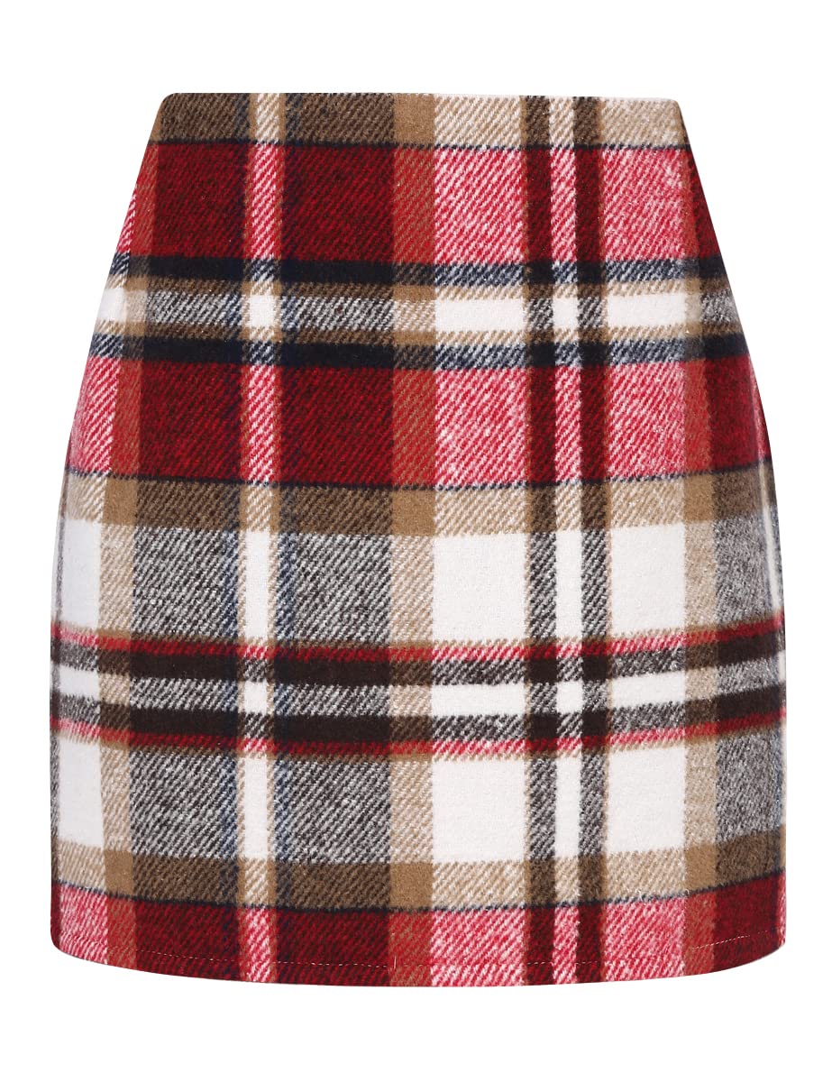 IDEALSANXUN Womens High Waist Plaid Skirt Bodycon Pencil Wool Mini Skirts