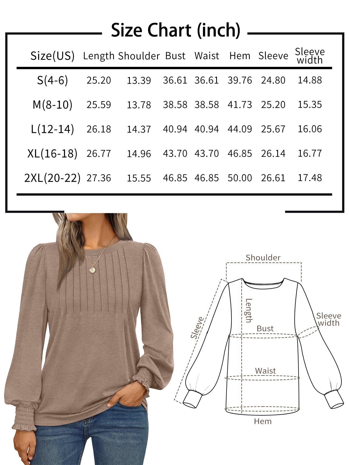 AUTOMET Long Sleeve Shirts Womens Pleated Business Casual Blouses with Smocked Cuffs