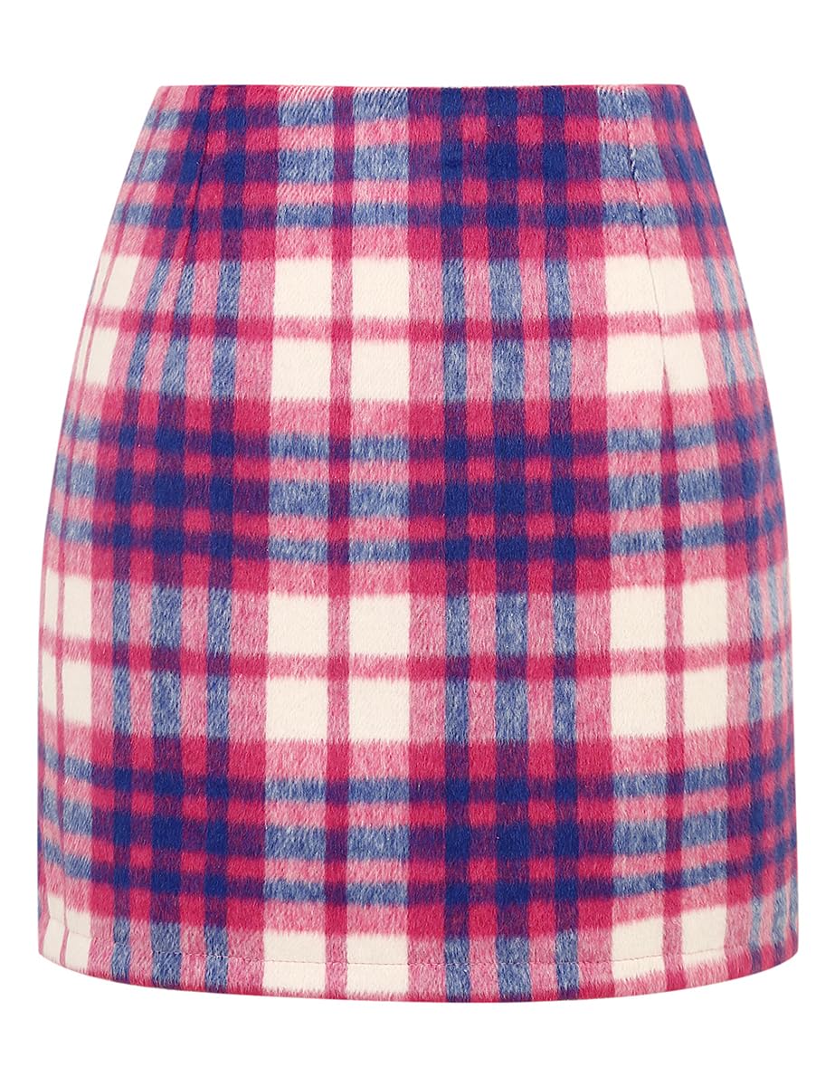 IDEALSANXUN Womens High Waist Plaid Skirt Bodycon Pencil Wool Mini Skirts