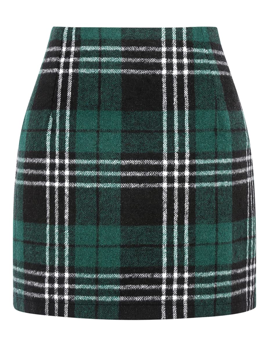 IDEALSANXUN Womens High Waist Plaid Skirt Bodycon Pencil Wool Mini Skirts