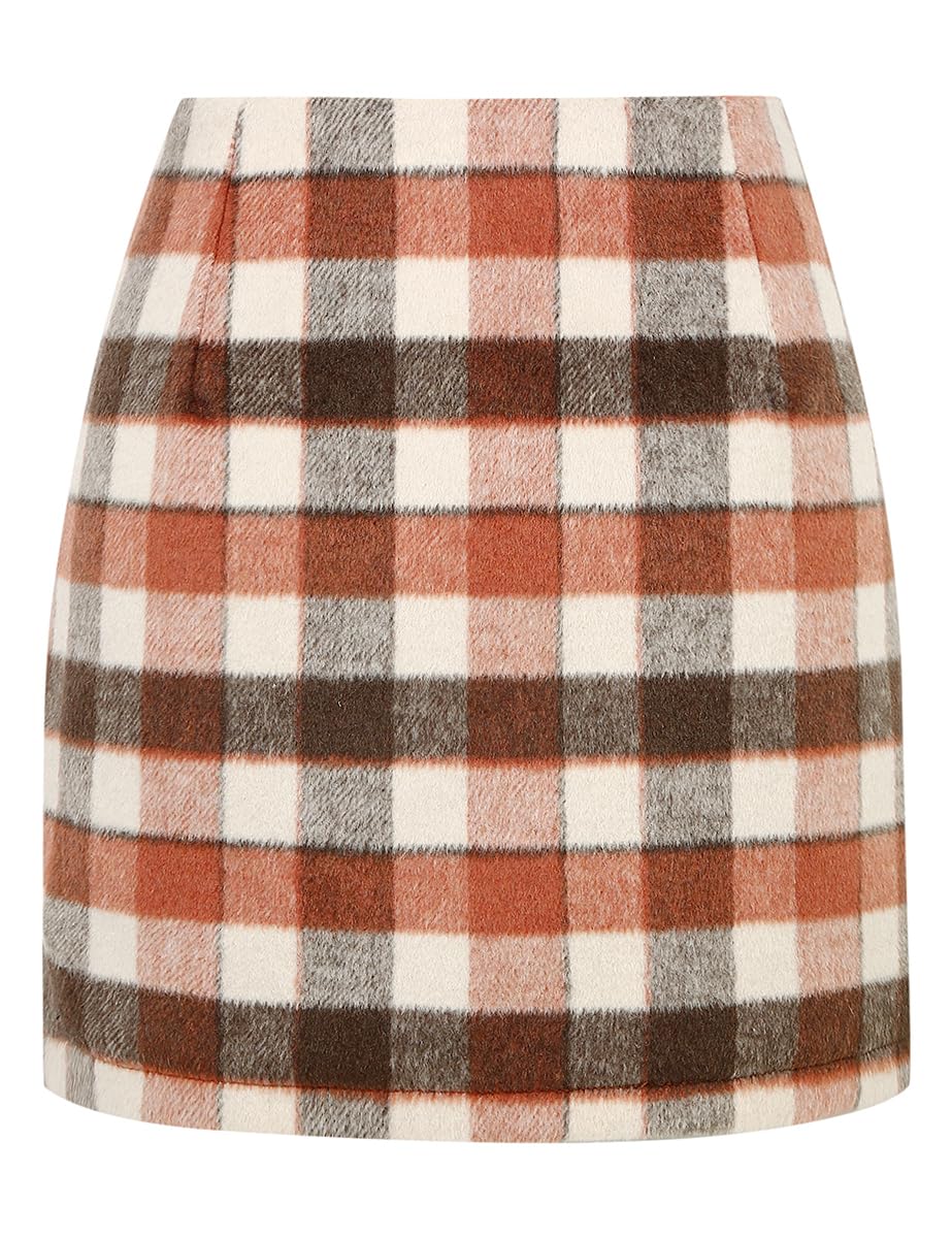 IDEALSANXUN Womens High Waist Plaid Skirt Bodycon Pencil Wool Mini Skirts