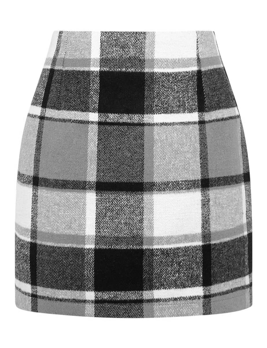 IDEALSANXUN Womens High Waist Plaid Skirt Bodycon Pencil Wool Mini Skirts