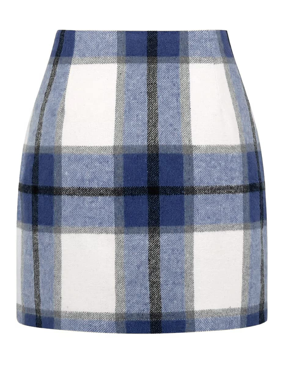 IDEALSANXUN Womens High Waist Plaid Skirt Bodycon Pencil Wool Mini Skirts