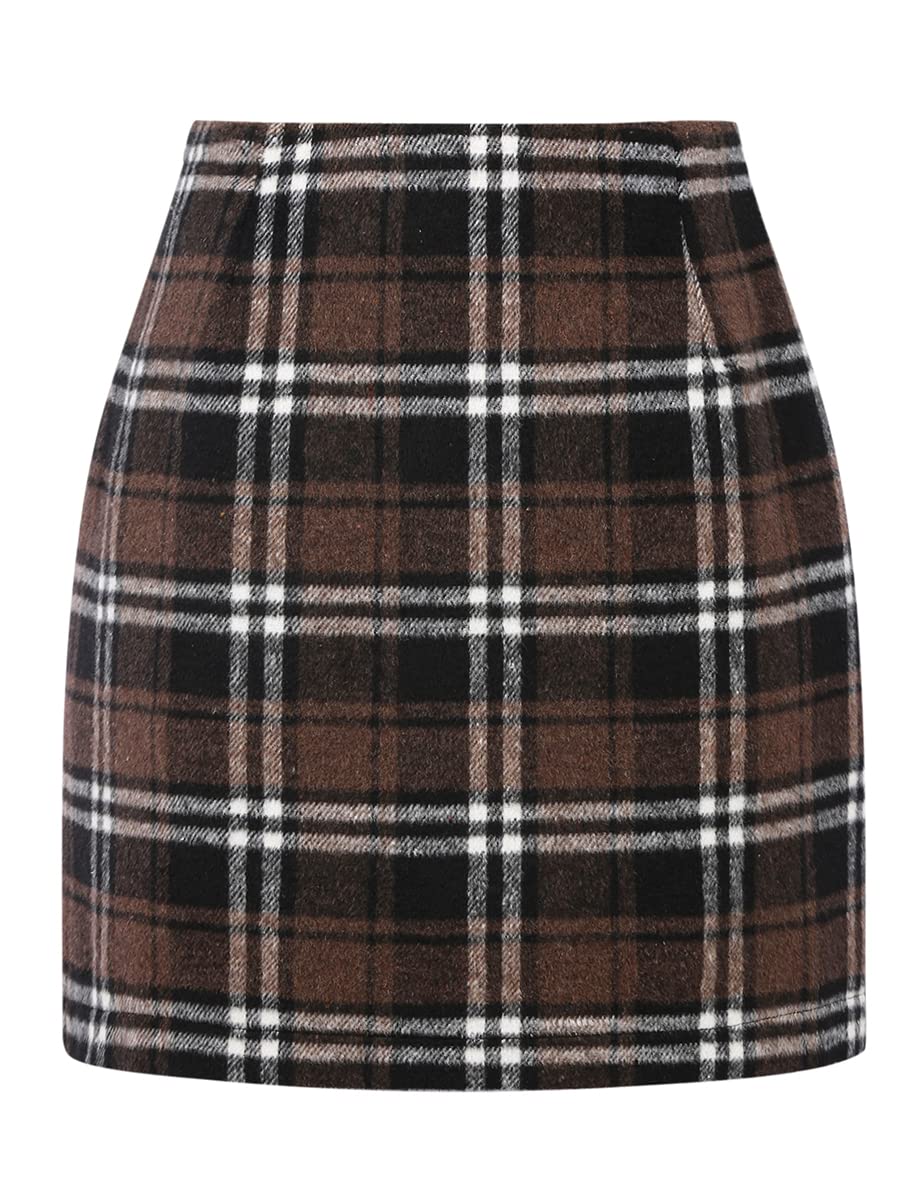 IDEALSANXUN Womens High Waist Plaid Skirt Bodycon Pencil Wool Mini Skirts