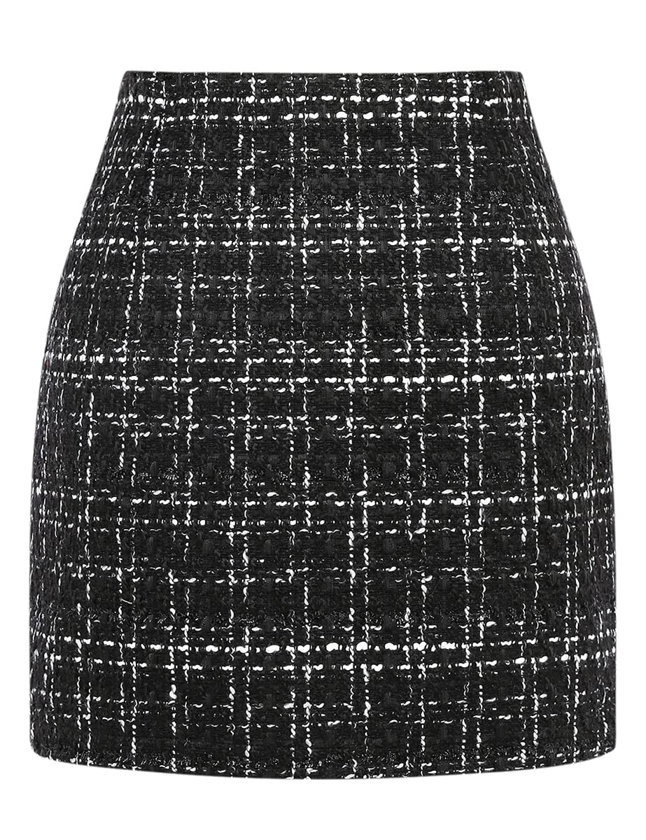 IDEALSANXUN Womens High Waist Plaid Skirt Bodycon Pencil Wool Mini Skirts