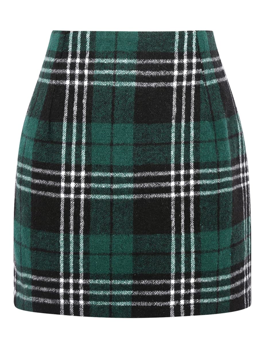 IDEALSANXUN Womens High Waist Plaid Skirt Bodycon Pencil Wool Mini Skirts