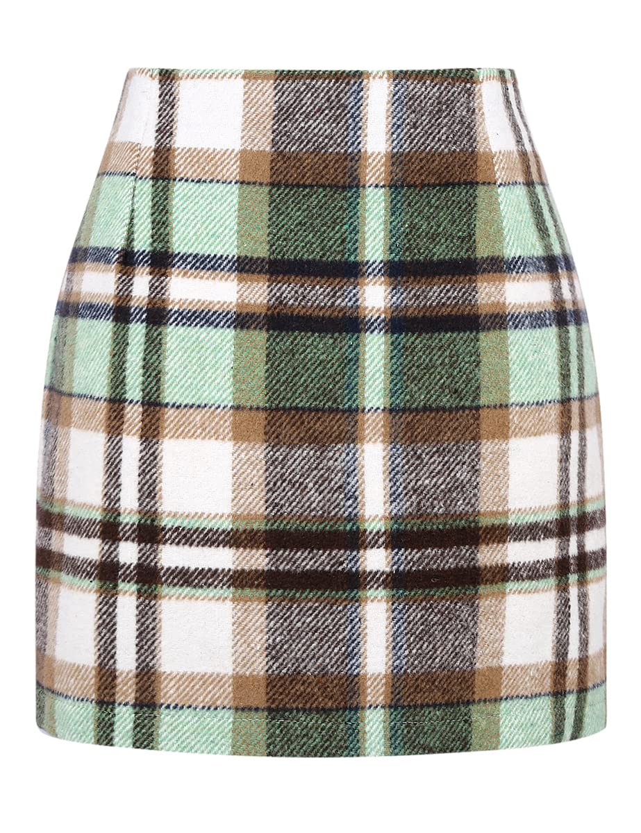 IDEALSANXUN Womens High Waist Plaid Skirt Bodycon Pencil Wool Mini Skirts