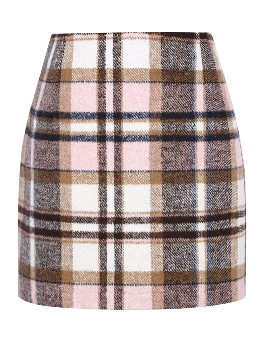 IDEALSANXUN Womens High Waist Plaid Skirt Bodycon Pencil Wool Mini Skirts