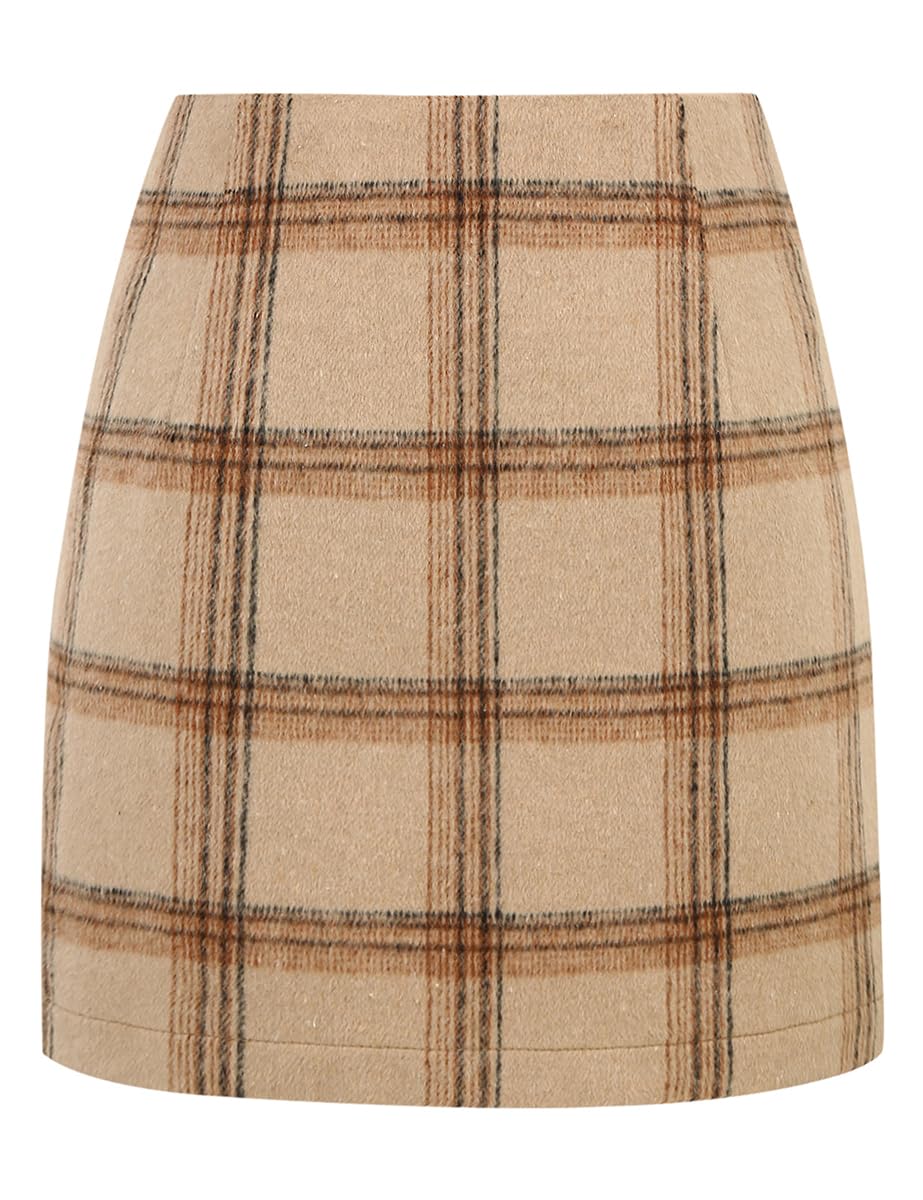 IDEALSANXUN Womens High Waist Plaid Skirt Bodycon Pencil Wool Mini Skirts