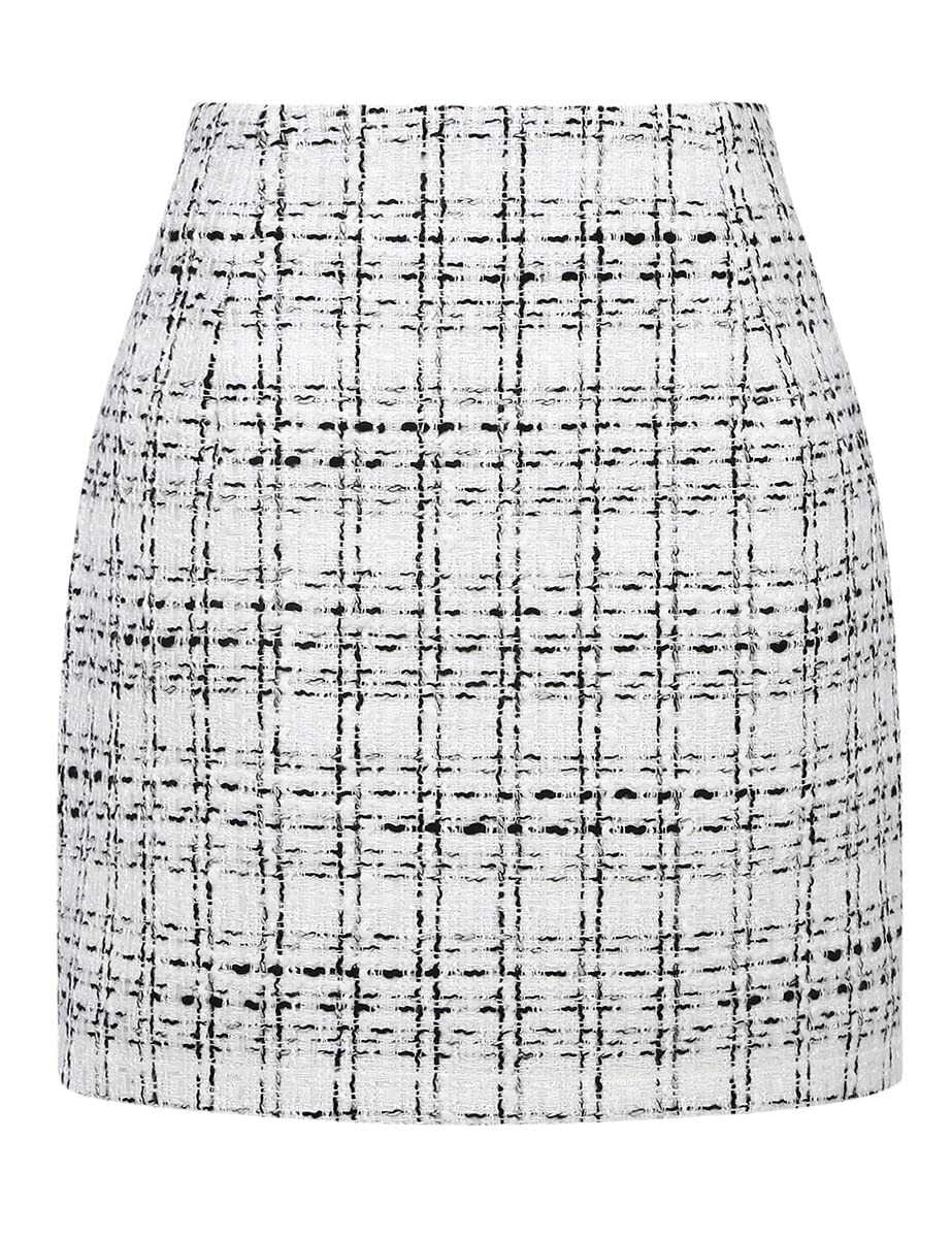 IDEALSANXUN Womens High Waist Plaid Skirt Bodycon Pencil Wool Mini Skirts