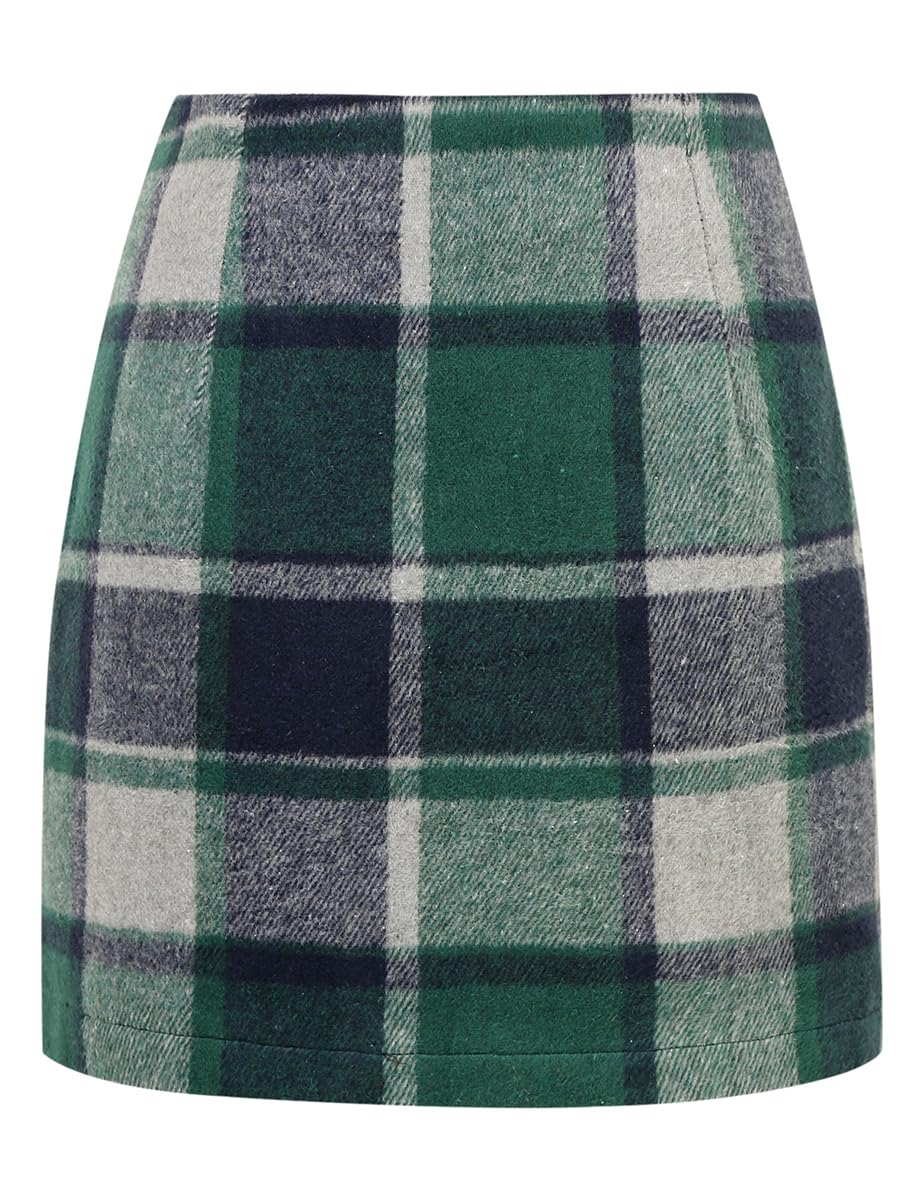 IDEALSANXUN Womens High Waist Plaid Skirt Bodycon Pencil Wool Mini Skirts