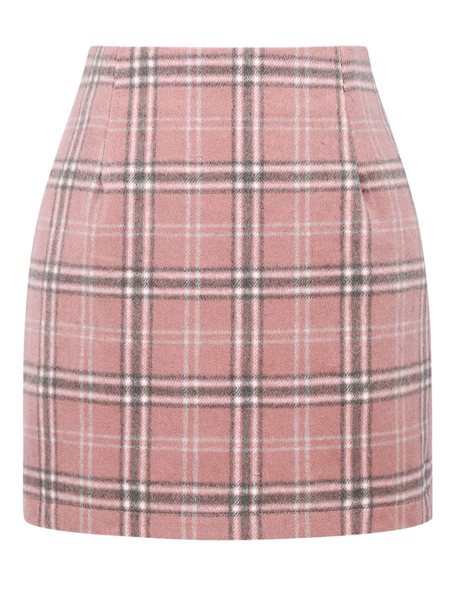 IDEALSANXUN Womens High Waist Plaid Skirt Bodycon Pencil Wool Mini Skirts