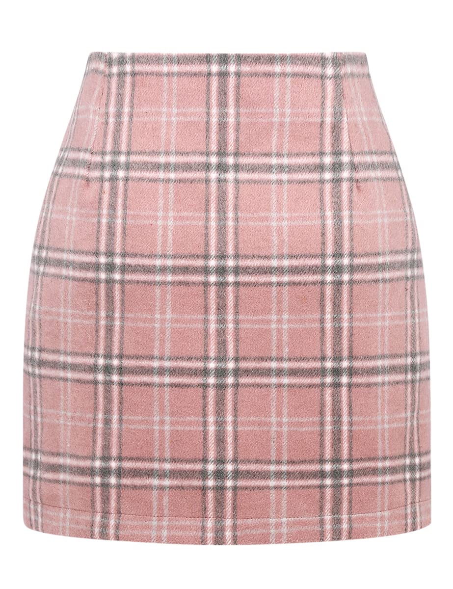 IDEALSANXUN Womens High Waist Plaid Skirt Bodycon Pencil Wool Mini Skirts