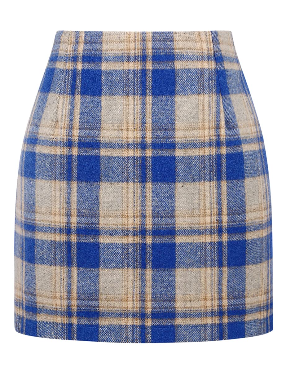 IDEALSANXUN Womens High Waist Plaid Skirt Bodycon Pencil Wool Mini Skirts