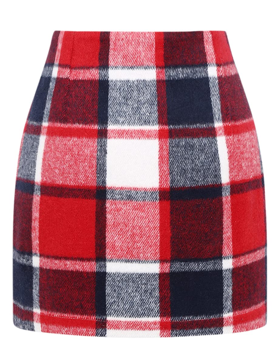 IDEALSANXUN Womens High Waist Plaid Skirt Bodycon Pencil Wool Mini Skirts