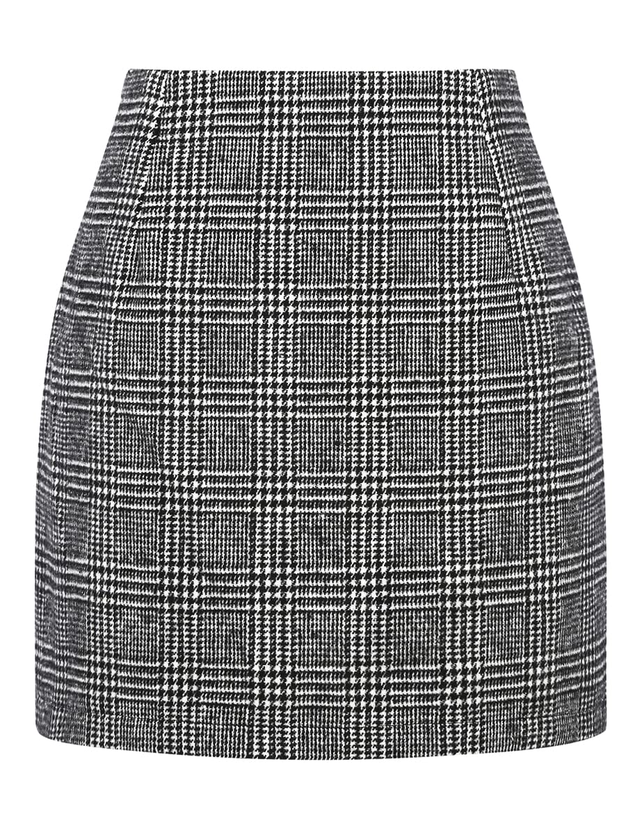 IDEALSANXUN Womens High Waist Plaid Skirt Bodycon Pencil Wool Mini Skirts