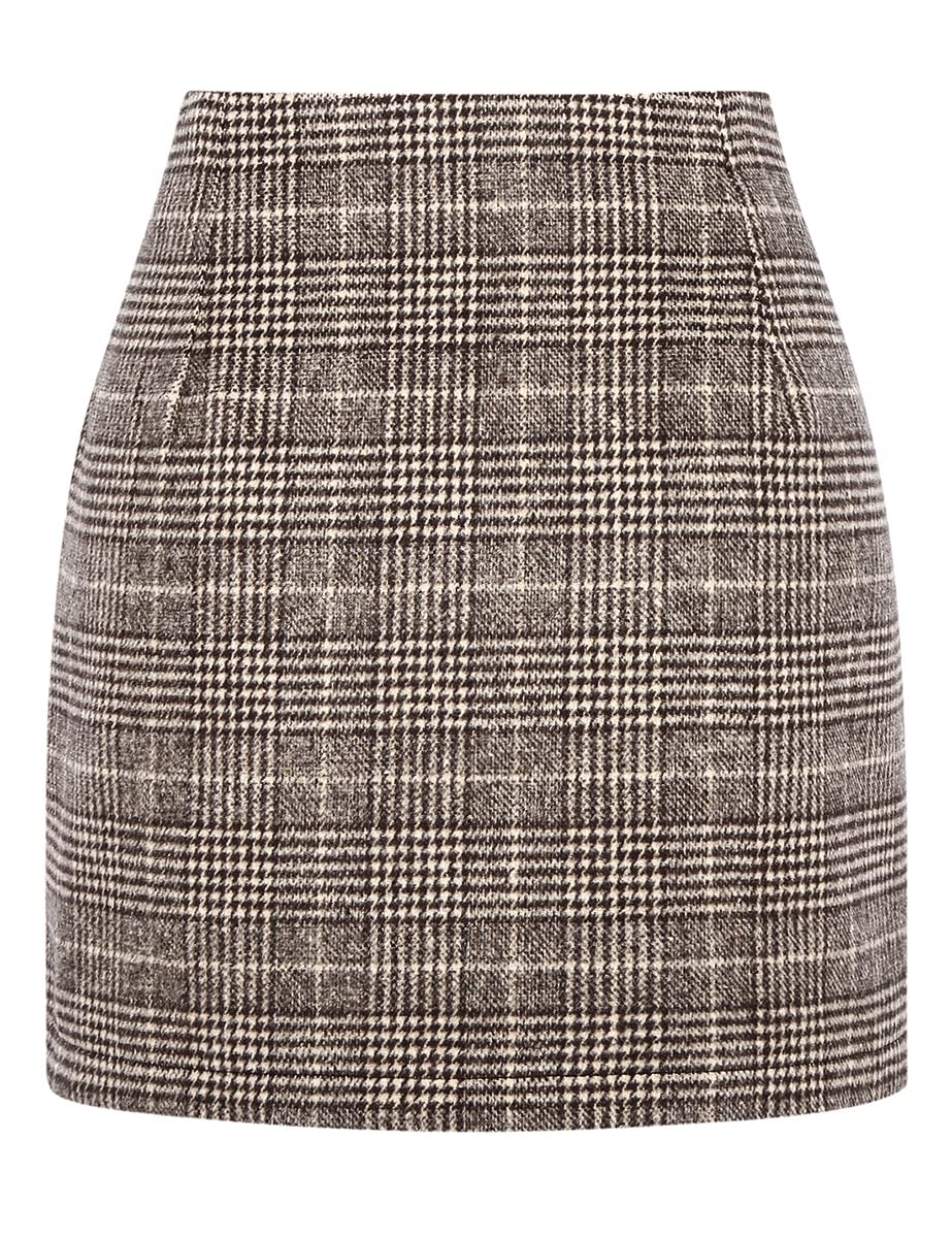 IDEALSANXUN Womens High Waist Plaid Skirt Bodycon Pencil Wool Mini Skirts