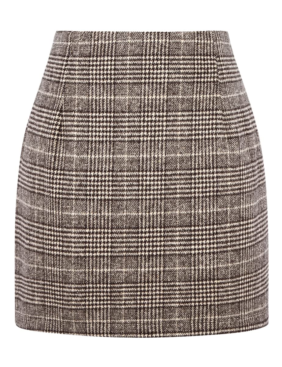 IDEALSANXUN Womens High Waist Plaid Skirt Bodycon Pencil Wool Mini Skirts