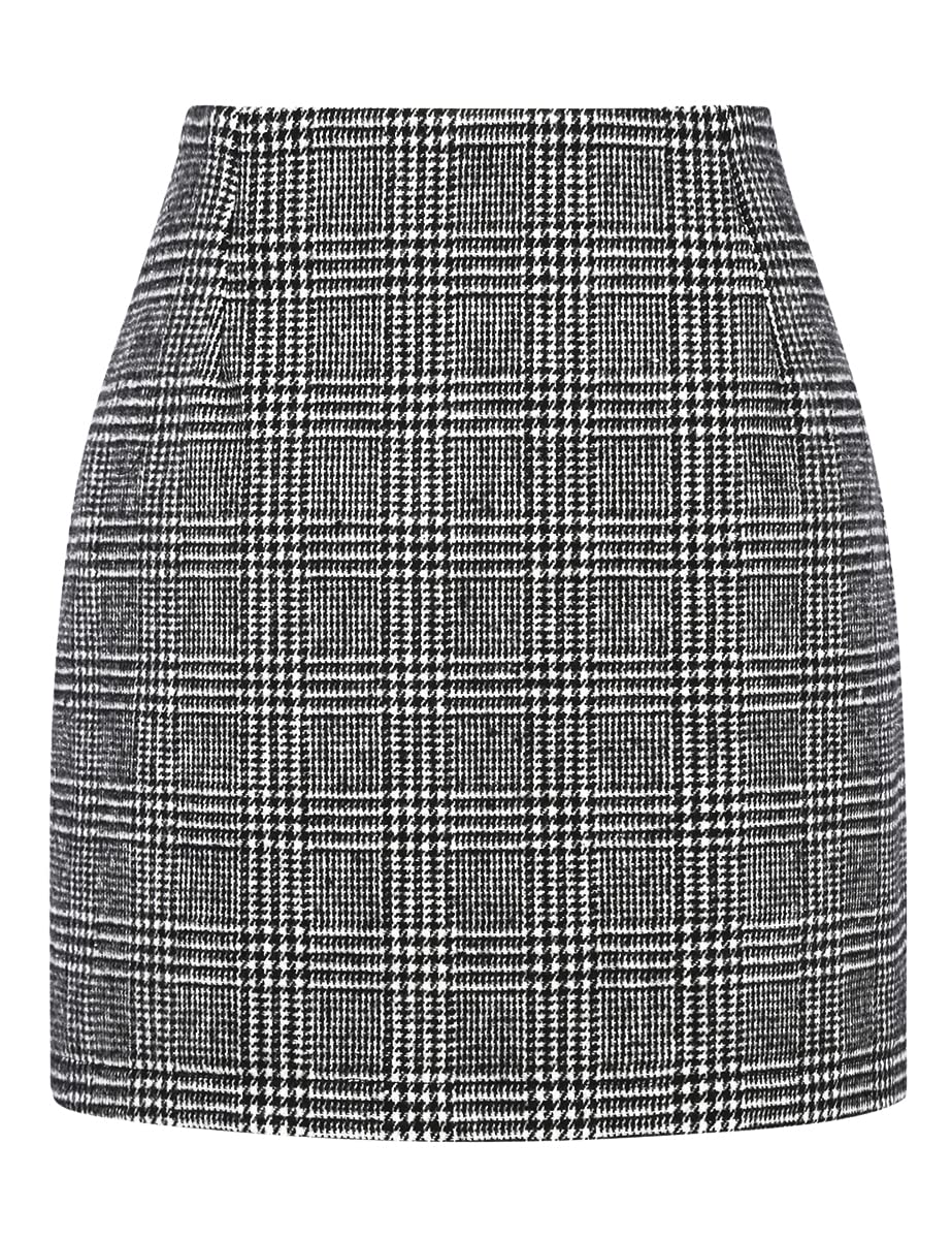 IDEALSANXUN Womens High Waist Plaid Skirt Bodycon Pencil Wool Mini Skirts